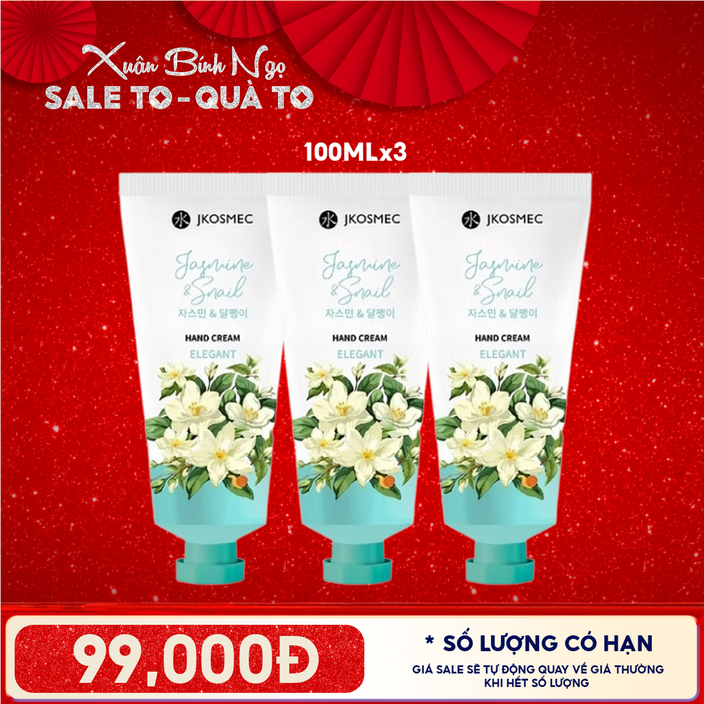 Combo 3 Tuýp: Kem Dưỡng Da Tay Jkosmec Cấp Ẩm Hương Hoa Hand Cream 100ml