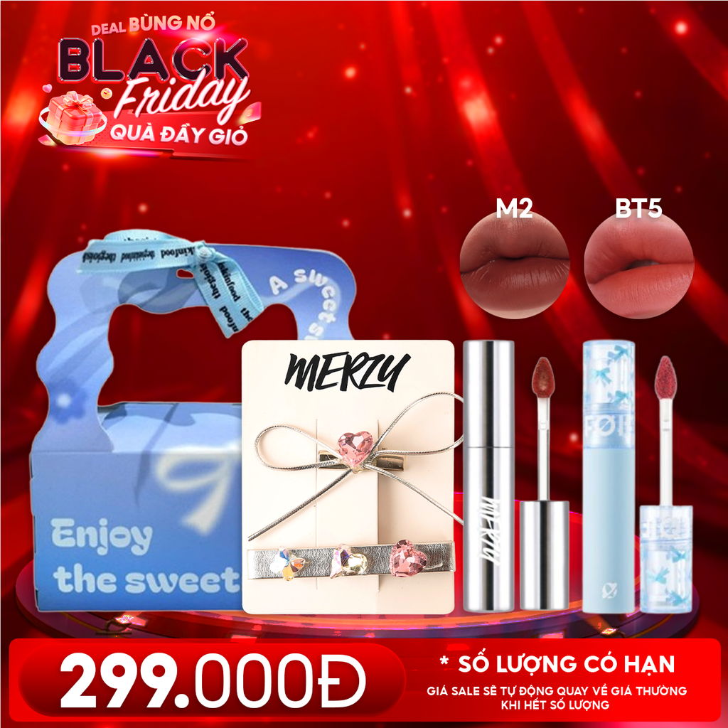 Combo Quà Tặng 20/11: Son Kem Lì Merzy The Glam Mellow Tint + Son Kem Lì FOIF Daily Blur Tint + Kẹp Tóc Merzy + Túi Quà