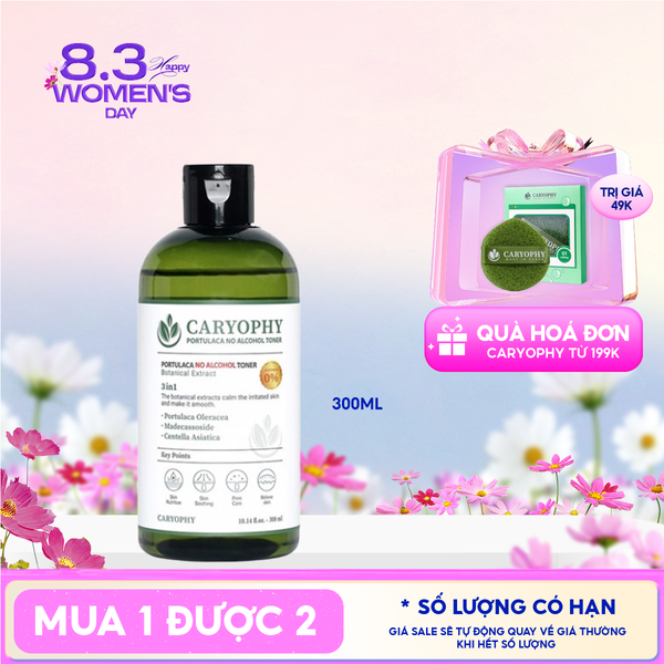  Nước Hoa Hồng Caryophy Chăm Sóc Da Dầu Mụn Portulaca Toner 300ml 