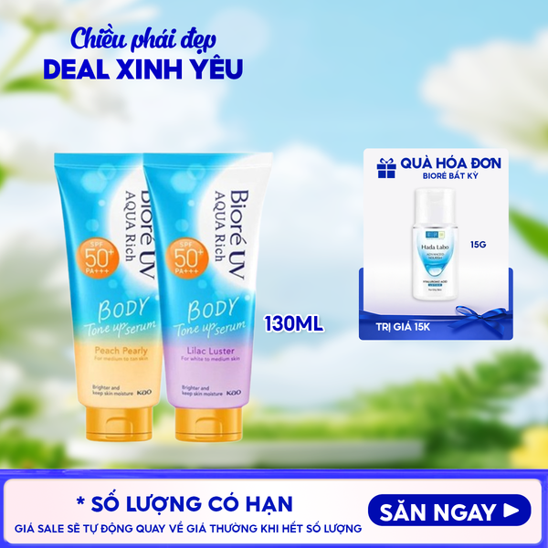  Serum Chống Nắng Dưỡng Thể Bioré Nâng Tông UV Aqua Rich Body Tone Up Serum SPF50+/PA+++ 130ml 