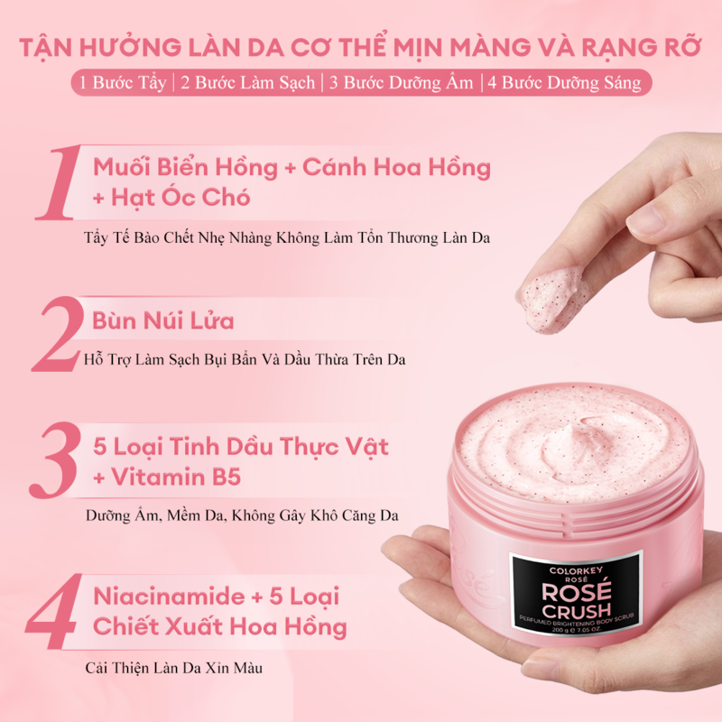 Tẩy Tế Bào Chết Body Colorkey Dưỡng Da Sáng Mịn Rosé Rosé Crush Perfumed Brightening Body Scrub 200g