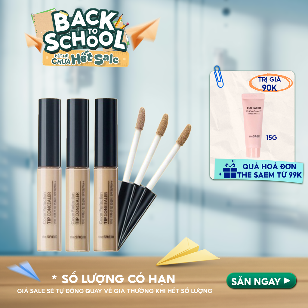 Kem Che Khuyết Điểm The Saem Có Chống Nắng Hàn Quốc Cover Perfection Tip Concealer SPF28/PA++ 6.5g