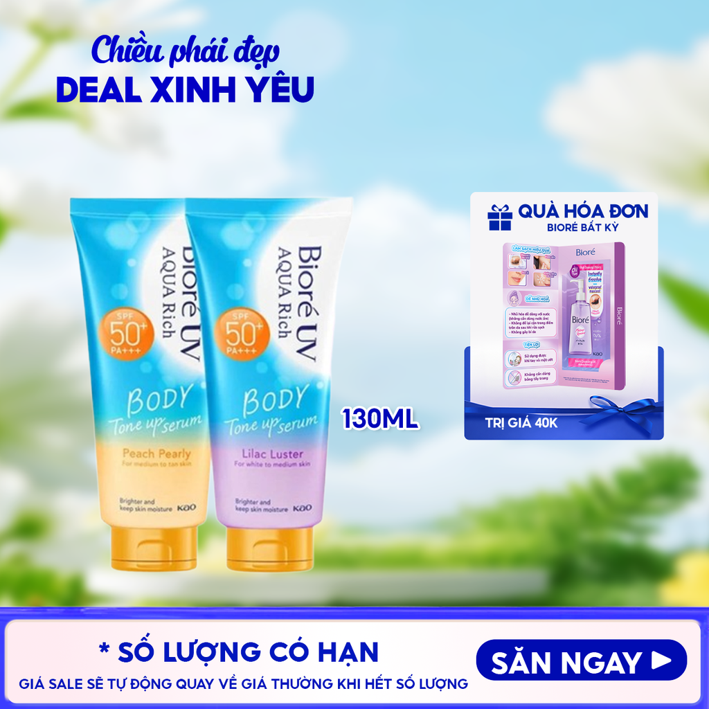 Serum Chống Nắng Dưỡng Thể Bioré Nâng Tông UV Aqua Rich Body Tone Up Serum SPF50+/PA+++ 130ml