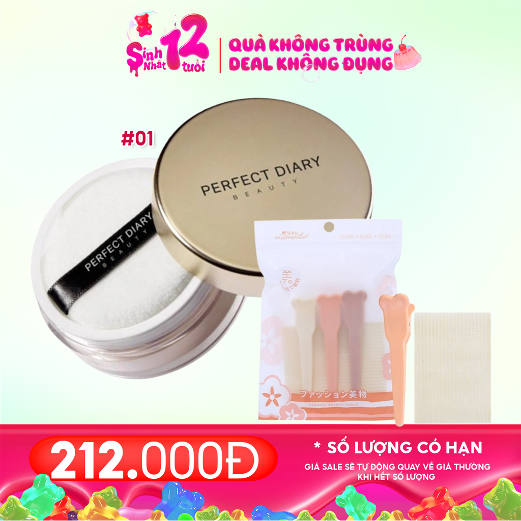 Combo 2 Sản Phẩm: Phấn Phủ Perfect Diary Kiềm Dầu 7g #01: Trong suốt + Kẹp Tóc Mỏ Vịt & Miếng Dán Tóc Mái Lameila C283