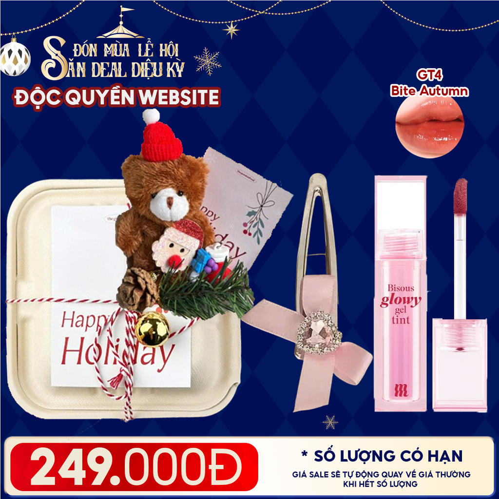 Hộp Quà Giáng Sinh: Son Merzy + Kẹp Tóc Ngẫu Nhiên + Set Quà Gấu + Hộp Bã Mía