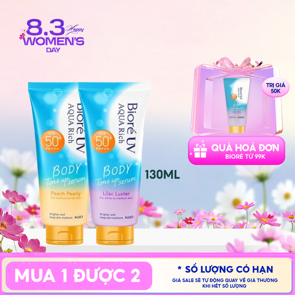  Serum Chống Nắng Dưỡng Thể Bioré Nâng Tông UV Aqua Rich Body Tone Up Serum SPF50+/PA+++ 130ml 