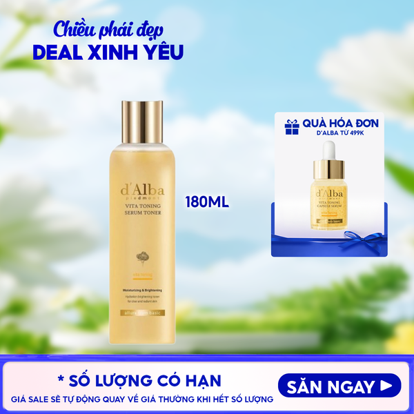  Nước Hoa Hồng D'Alba Cải Thiện Lỗ Chân Lông, Dưỡng Ẩm Vita Toning Serum Toner 180ml 