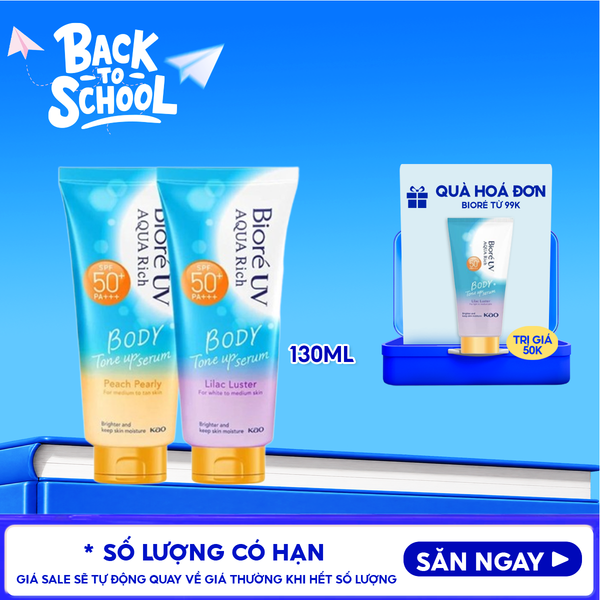  Serum Chống Nắng Dưỡng Thể Bioré Nâng Tông UV Aqua Rich Body Tone Up Serum SPF50+/PA+++ 130ml 