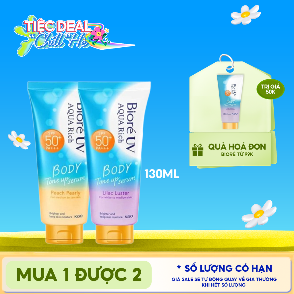 Serum Chống Nắng Dưỡng Thể Bioré Nâng Tông UV Aqua Rich Body Tone Up Serum SPF50+/PA+++ 130ml