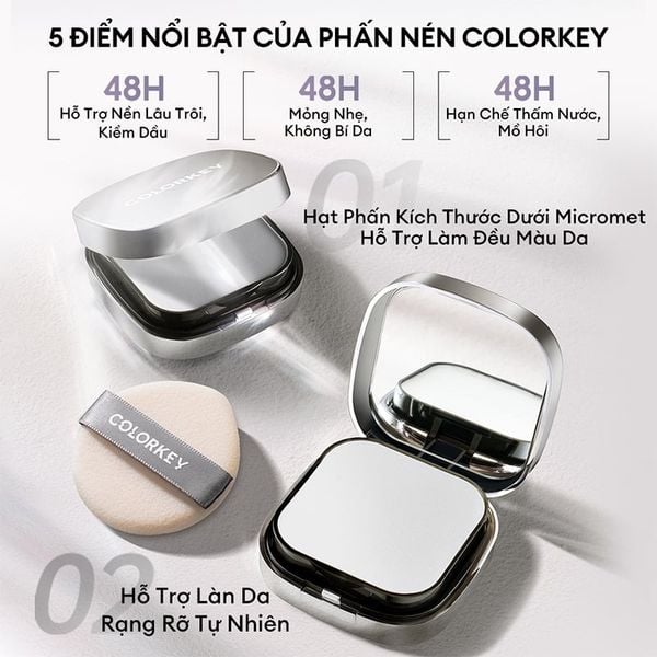  Phấn Phủ Dạng Nén Colorkey Lâu Trôi, Kiềm Dầu Long Lasting Oil-Control Airy Powder 12g 