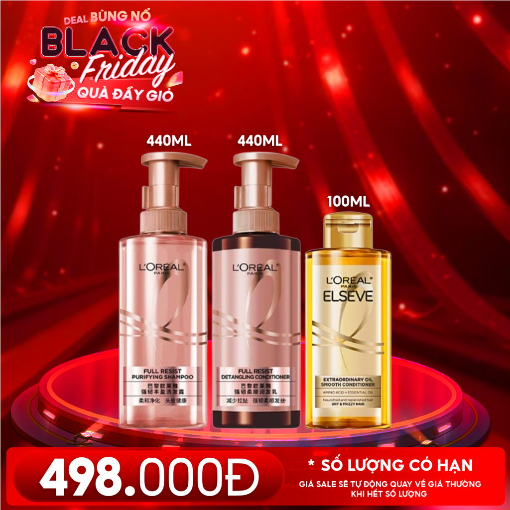Combo 3 Sản Phẩm L'oreal: Dầu Gội Giảm Rụng, Tóc Khỏe 440ml + Dầu Xả Giảm Rụng, Tóc Khỏe 440ml + Dầu Xả Tinh Dầu Hoa 100ml