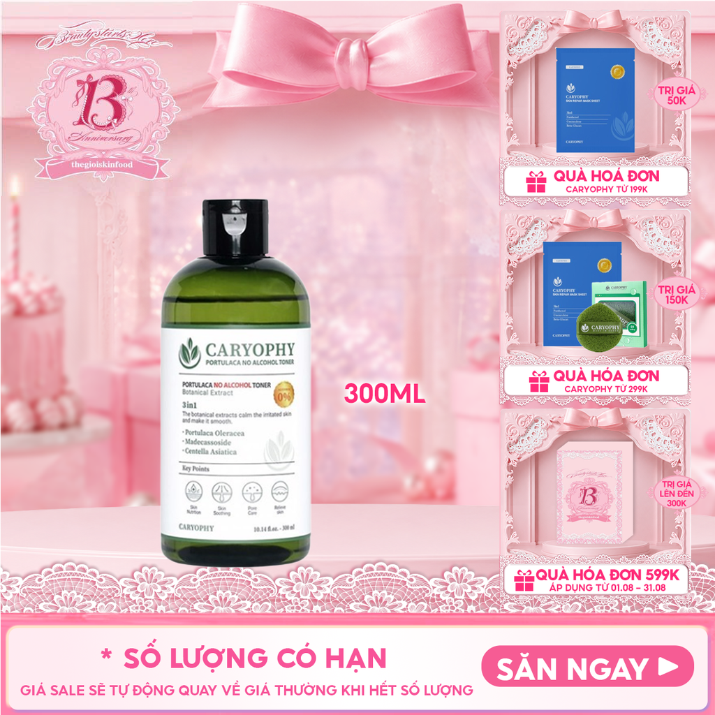 Nước Hoa Hồng Caryophy Chăm Sóc Da Dầu Mụn Portulaca Toner 300ml
