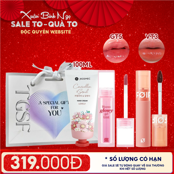  Combo Quà Tặng: Son Kem Lì/ Son Bóng Pha Lê Merzy + Son Kem Lì FOIF Daily Velvet Tint + Kem Dưỡng Tay Jkosmec + Túi Quà 