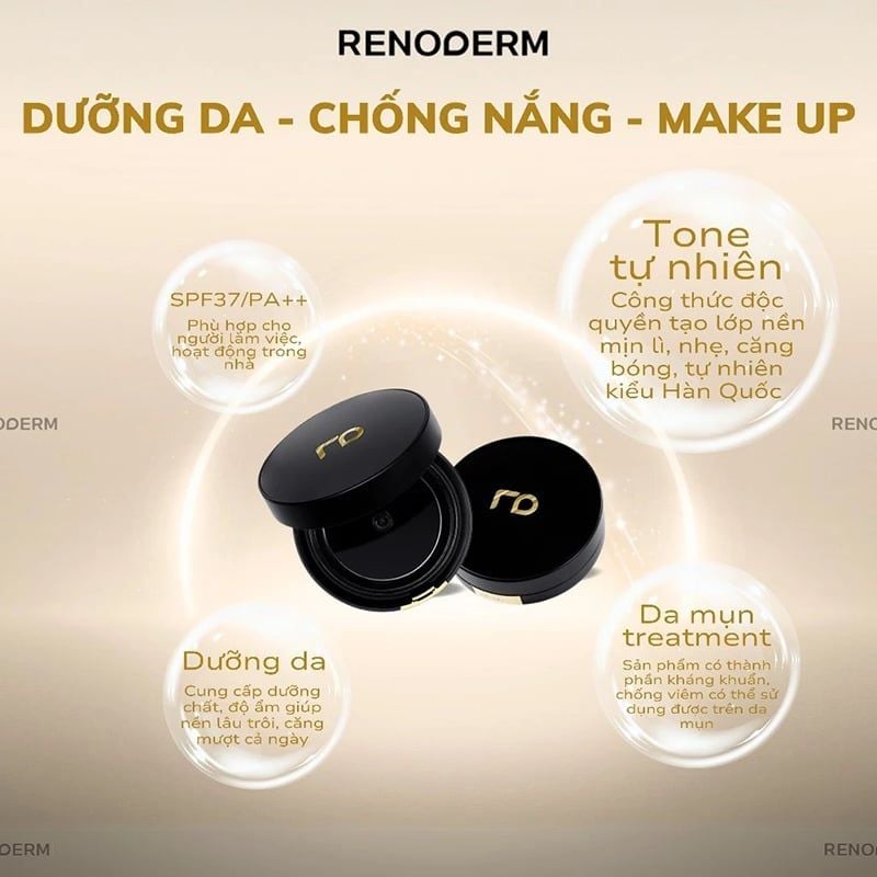 Phấn Nước RENODERM Mịn Lì, Căng Bóng, Lâu Trôi Day Long BB Cream SPF37 PA++ 15g #Gold 23