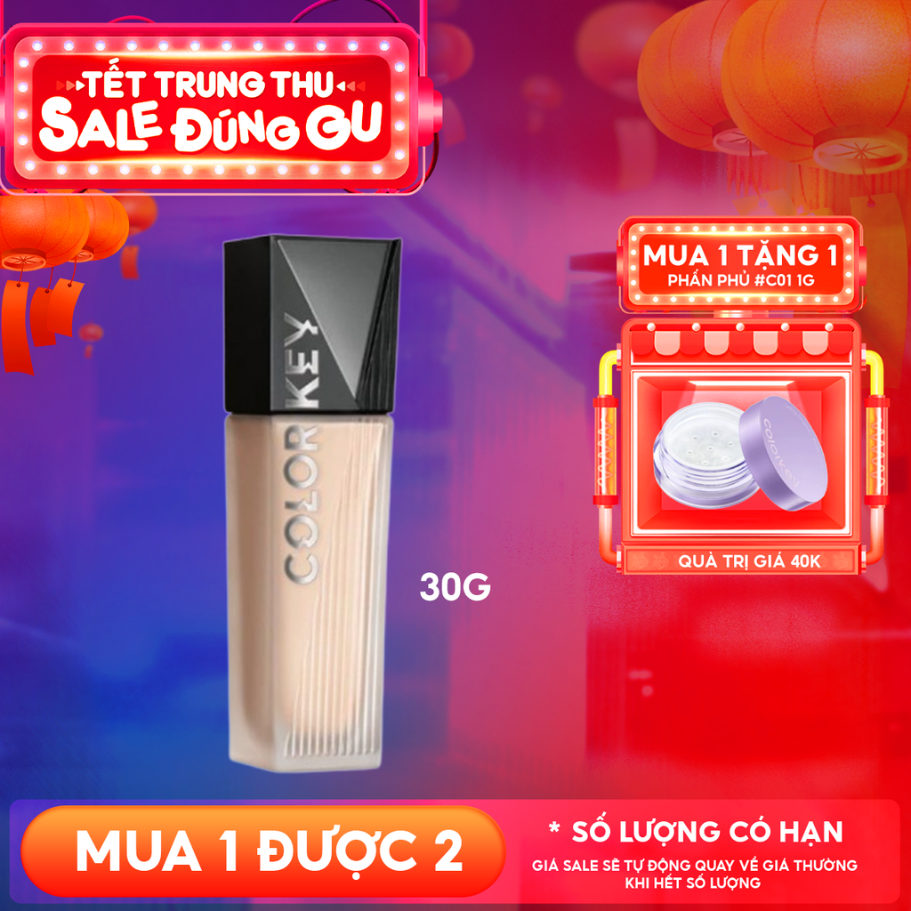Kem Nền Colorkey Mỏng Nhẹ, Lâu Trôi, Dành Cho Da Dầu Long Lasting Flawless Liquid Foundation 30g