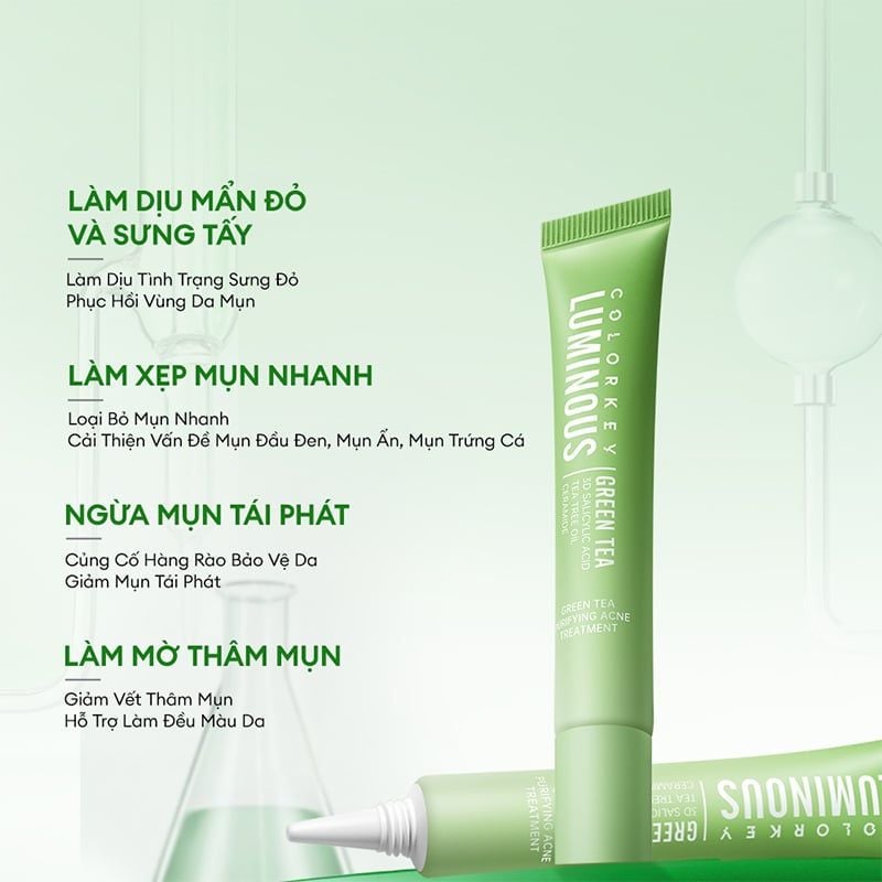 Kem Hỗ Trợ Giảm Mụn Colorkey Trà Xanh Luminous Green Tea Purifying Acne Treatment 20g