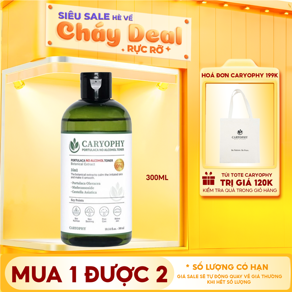 Nước Hoa Hồng Caryophy Chăm Sóc Da Dầu Mụn Portulaca Toner 300ml