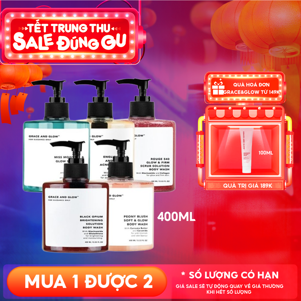 Sữa Tắm Grace And Glow Dưỡng Ẩm, Hỗ Trợ Làm Trắng Da, Tẩy Tế Bào Chết Body Wash 400ml