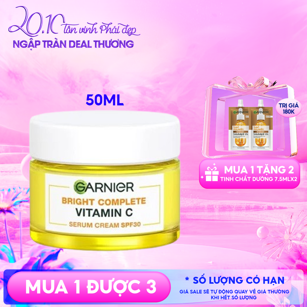 Kem Dưỡng Garnier Hỗ Trợ Sáng Da Ban Ngày Light Complete Whitening Serum Cream SPF30 50ml