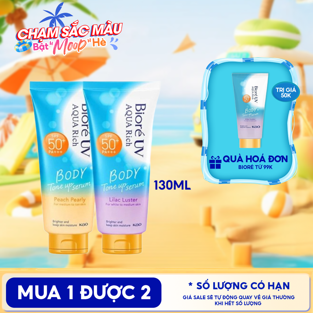 Serum Chống Nắng Dưỡng Thể Bioré Nâng Tông UV Aqua Rich Body Tone Up Serum SPF50+/PA+++ 130ml