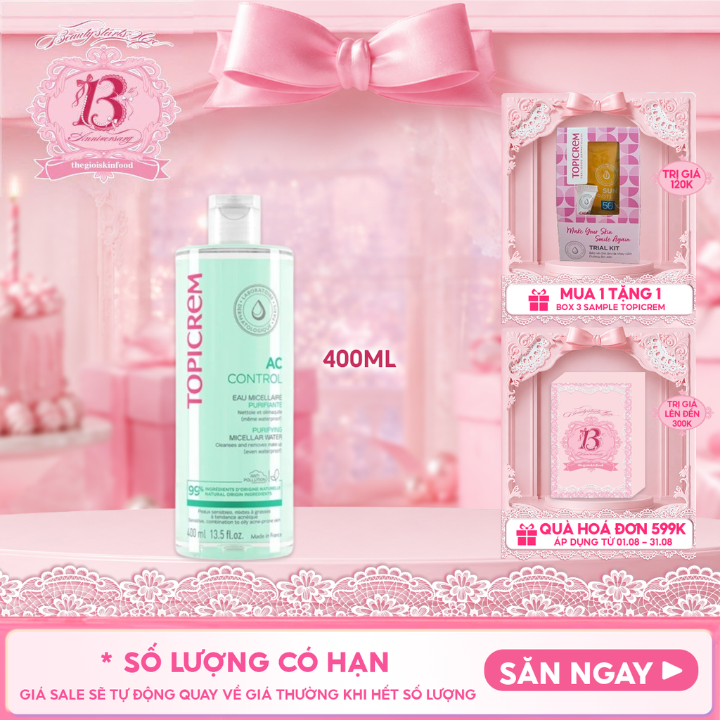 Nước Tẩy Trang Topicrem Cho Da Dầu Mụn Ac Control Purifying Micellar Water 400ml