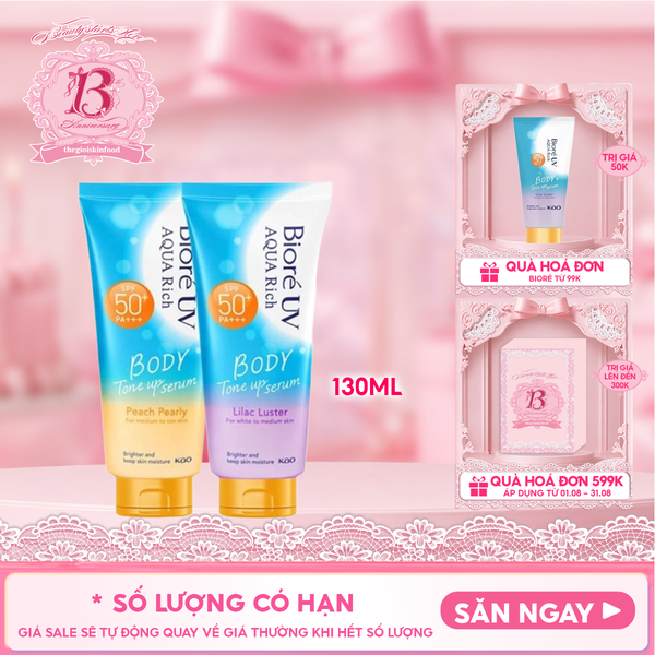  Serum Chống Nắng Dưỡng Thể Bioré Nâng Tông UV Aqua Rich Body Tone Up Serum SPF50+/PA+++ 130ml 