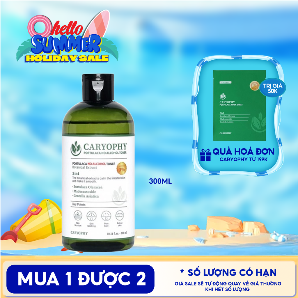 Nước Hoa Hồng Caryophy Chăm Sóc Da Dầu Mụn Portulaca Toner 300ml