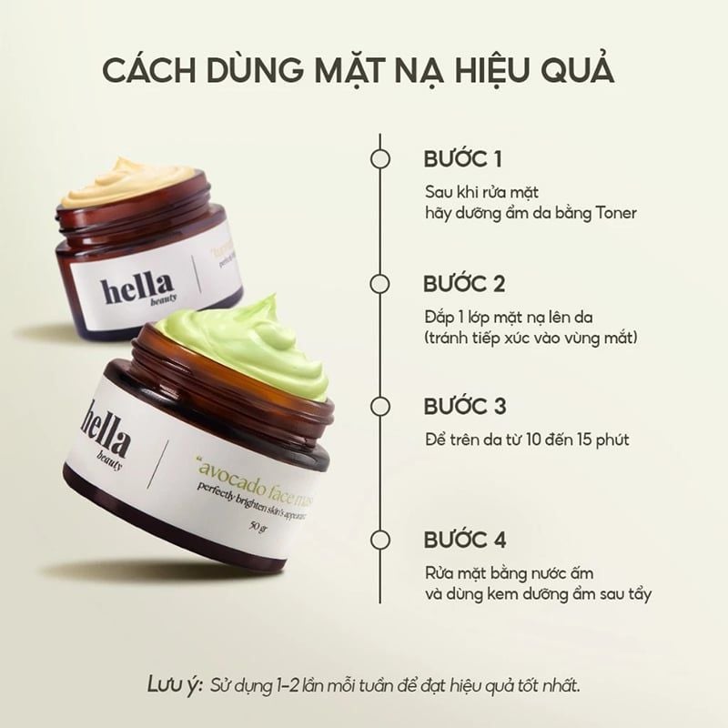Mặt Nạ Bơ Hella Beauty Dưỡng Ẩm Cho Da Mịn Màng Avocado Face Mask 50g