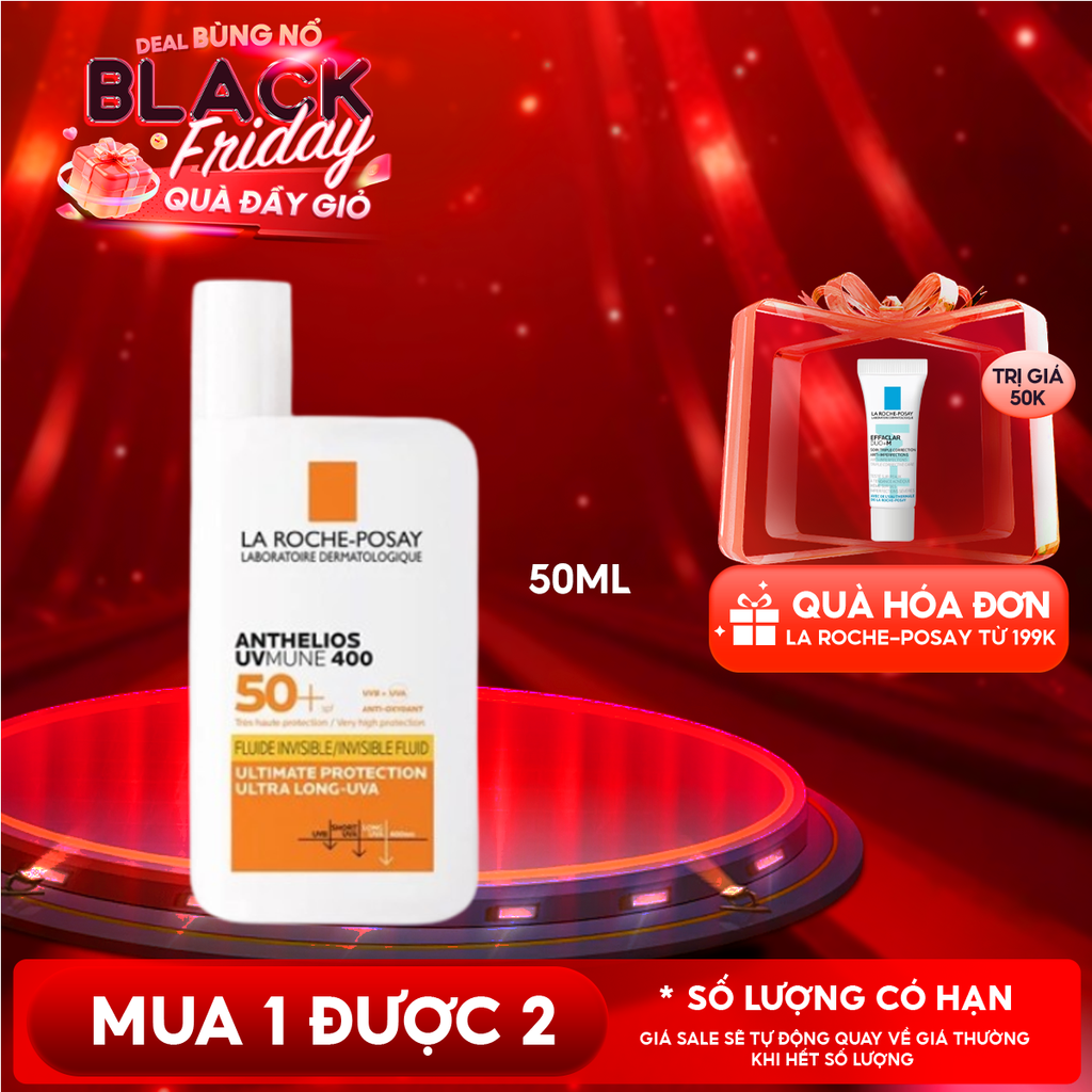 Kem Chống Nắng La Roche-Posay Dạng Sữa, Bảo Vệ Da Khỏi UVA Dài, Ngăn Ngừa Thâm Nám Anthelios UVMune 400 Invisible Fluid SPF50+ 50ml