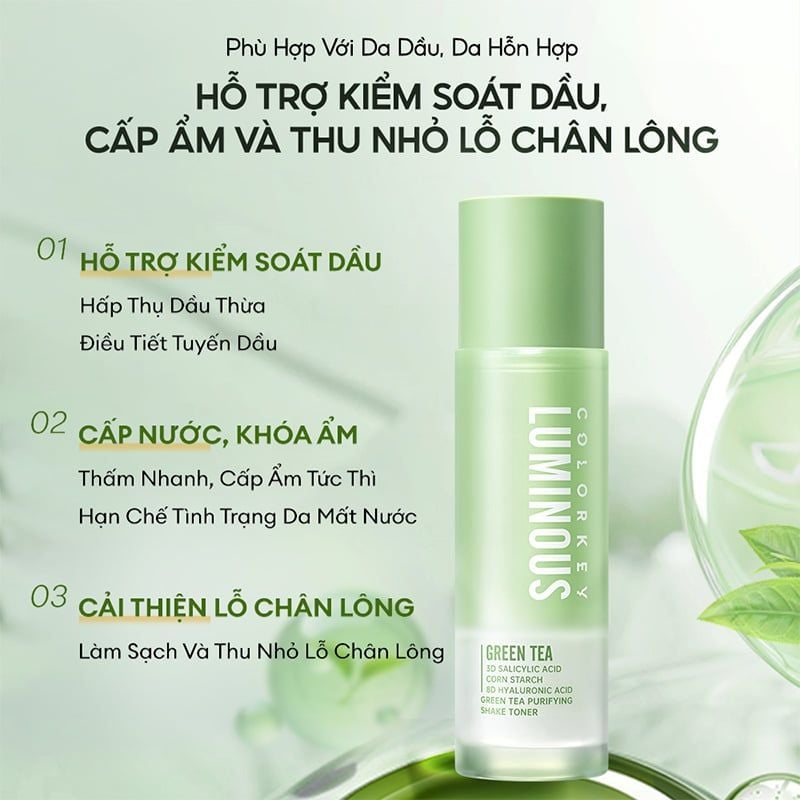 Nước Cân Bằng Colorkey Trà Xanh Luminous Green Tea Purifying Shake Toner 100ml