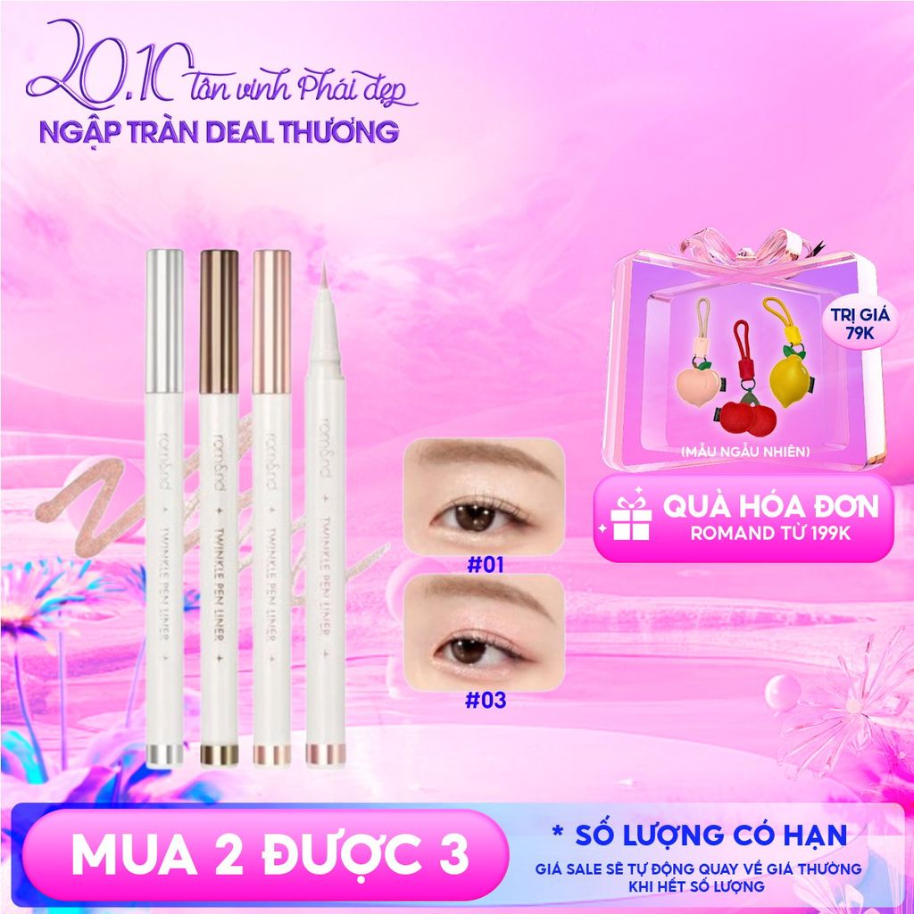 Bút Nhũ Mắt Romand Dạng Gel, Kẻ Bọng Mắt Ánh Nhũ Lấp Lánh, Lâu Trôi Twinkle Pen Liner 0.5g