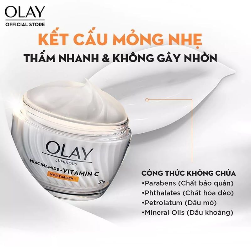 Kem Dưỡng Olay Hỗ Trợ Dưỡng Sáng Da, Làm Mờ Vết Thâm, Đốm Nâu Luminous Niacinamide + Vitamin C Moisturizer 50g