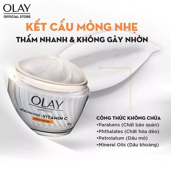  Kem Dưỡng Olay Hỗ Trợ Dưỡng Sáng Da, Làm Mờ Vết Thâm, Đốm Nâu Luminous Niacinamide + Vitamin C Moisturizer 50g 