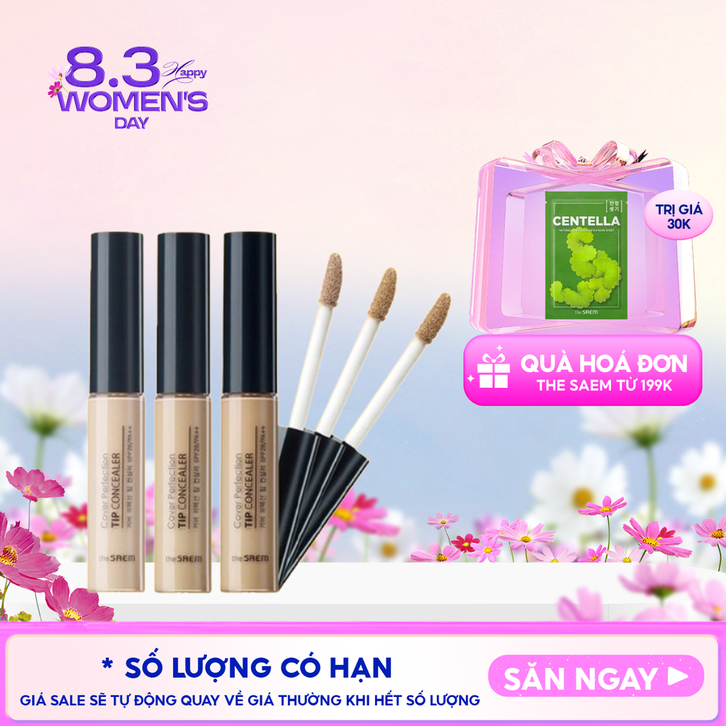 Kem Che Khuyết Điểm The Saem Có Chống Nắng Hàn Quốc Cover Perfection Tip Concealer SPF28/PA++ 6.5g