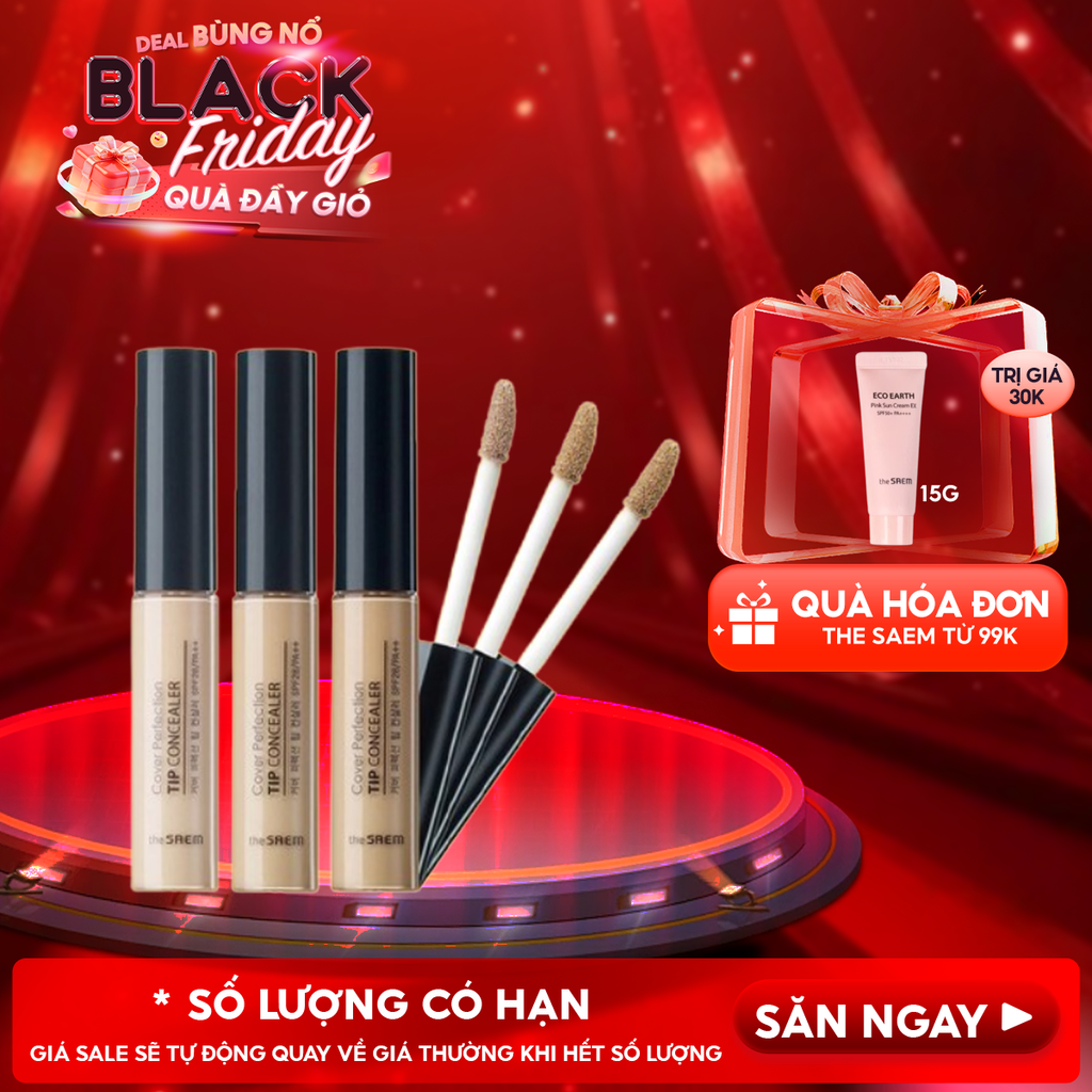 Kem Che Khuyết Điểm The Saem Có Chống Nắng Hàn Quốc Cover Perfection Tip Concealer SPF28/PA++ 6.5g