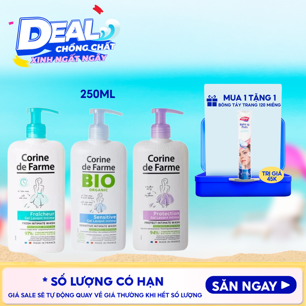  Dung Dịch Vệ Sinh Phụ Nữ Corine De Farme Giúp Làm Sạch Nhẹ Nhàng Intimate Gel 250ml (Che tên sản phẩm khi giao hàng) 