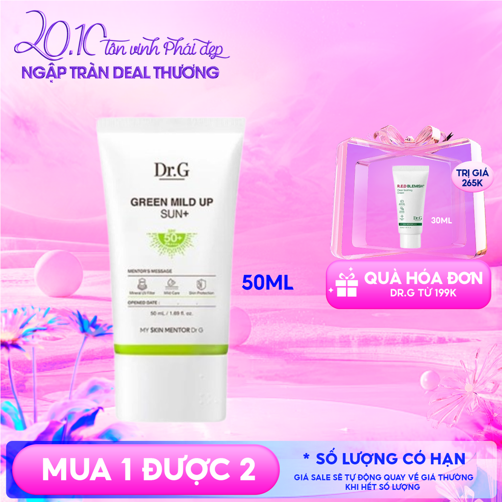 Kem Chống Nắng Dr.G Vật Lý, Chống Ánh Sáng Xanh, Giảm Mụn Dành Cho Da Nhạy Cảm Green Mild Up Sun+ SPF50+/ PA++++ 50ml