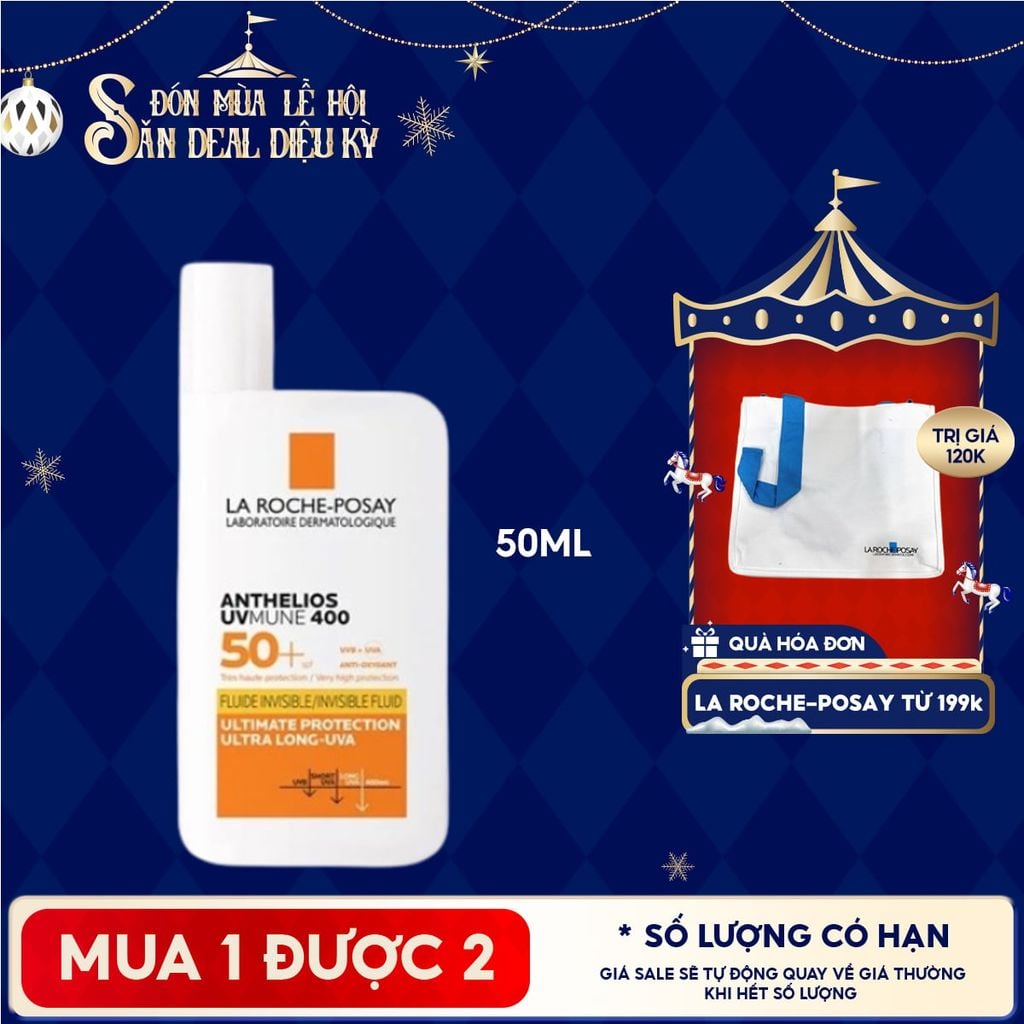 Kem Chống Nắng La Roche-Posay Dạng Sữa, Bảo Vệ Da Khỏi UVA Dài, Ngăn Ngừa Thâm Nám Anthelios UVMune 400 Invisible Fluid SPF50+ 50ml