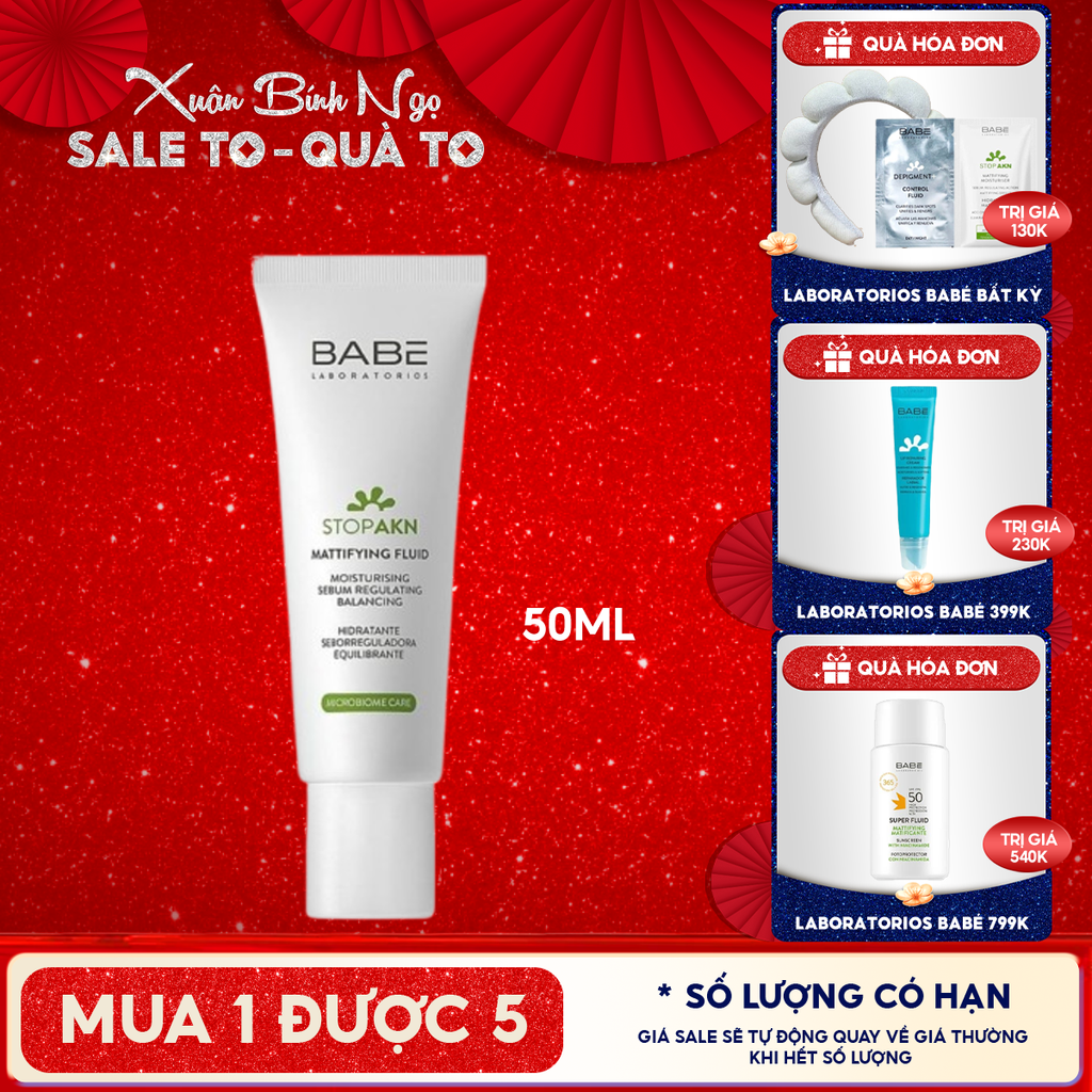 Kem Dưỡng LABORATORIOS BABÉ Kiềm Dầu, Hỗ Trợ Giảm Mụn Stop Akn Mattifying Fluid 50ml