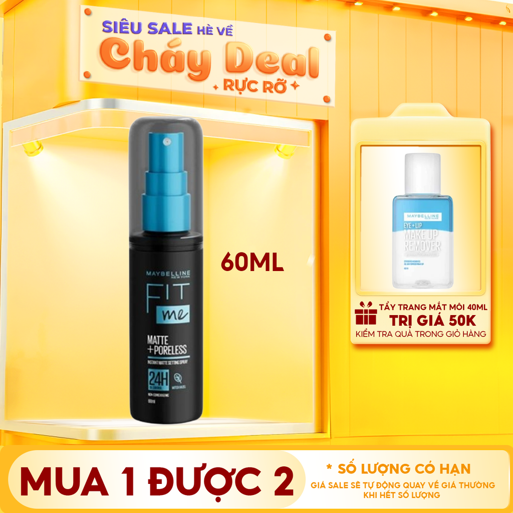 Xịt Khóa Nền Maybelline Cố Định Trang Điểm Kiềm Dầu, Mịn Lì Fit Me Matte Poreless Setting Spray 60ml