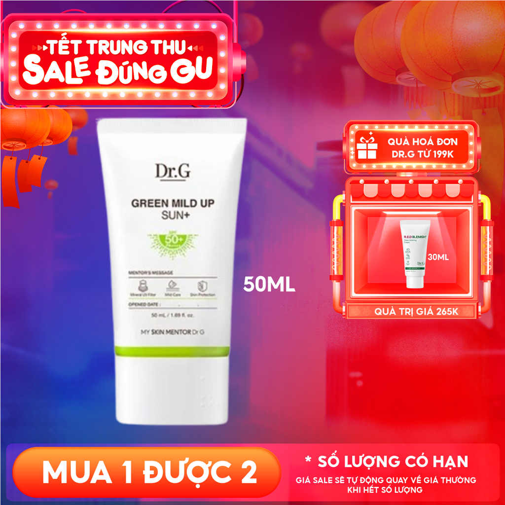 Kem Chống Nắng Dr.G Vật Lý, Chống Ánh Sáng Xanh, Giảm Mụn Dành Cho Da Nhạy Cảm Green Mild Up Sun+ SPF50+/ PA++++ 50ml