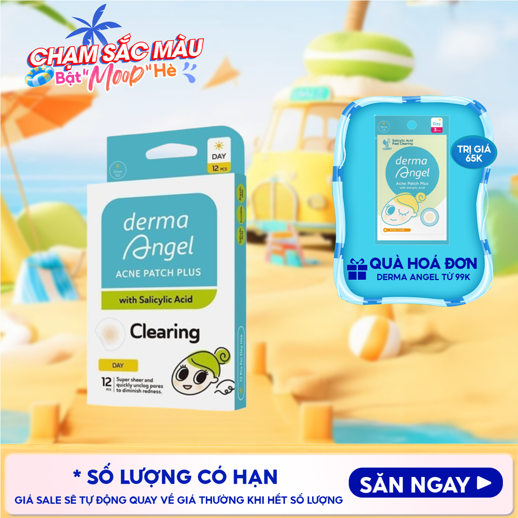 Miếng Dán Mụn Derma Angel Ban Ngày Hỗ Trợ Giảm Viêm Mụn Acne Patch Plus With Salicylic Acid Clearing (12 miếng)