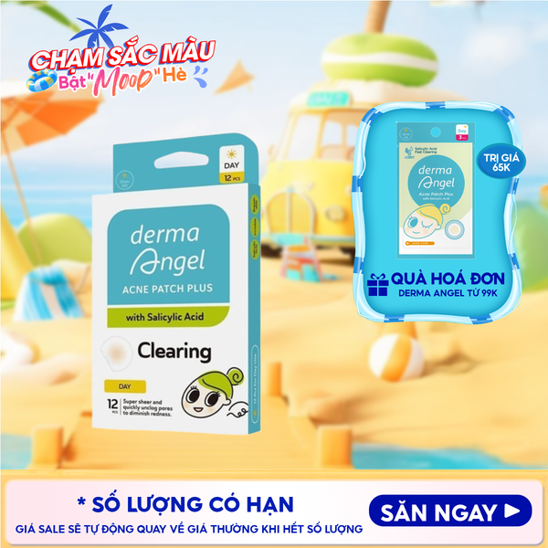  Miếng Dán Mụn Derma Angel Ban Ngày Hỗ Trợ Giảm Viêm Mụn Acne Patch Plus With Salicylic Acid Clearing (12 miếng) 