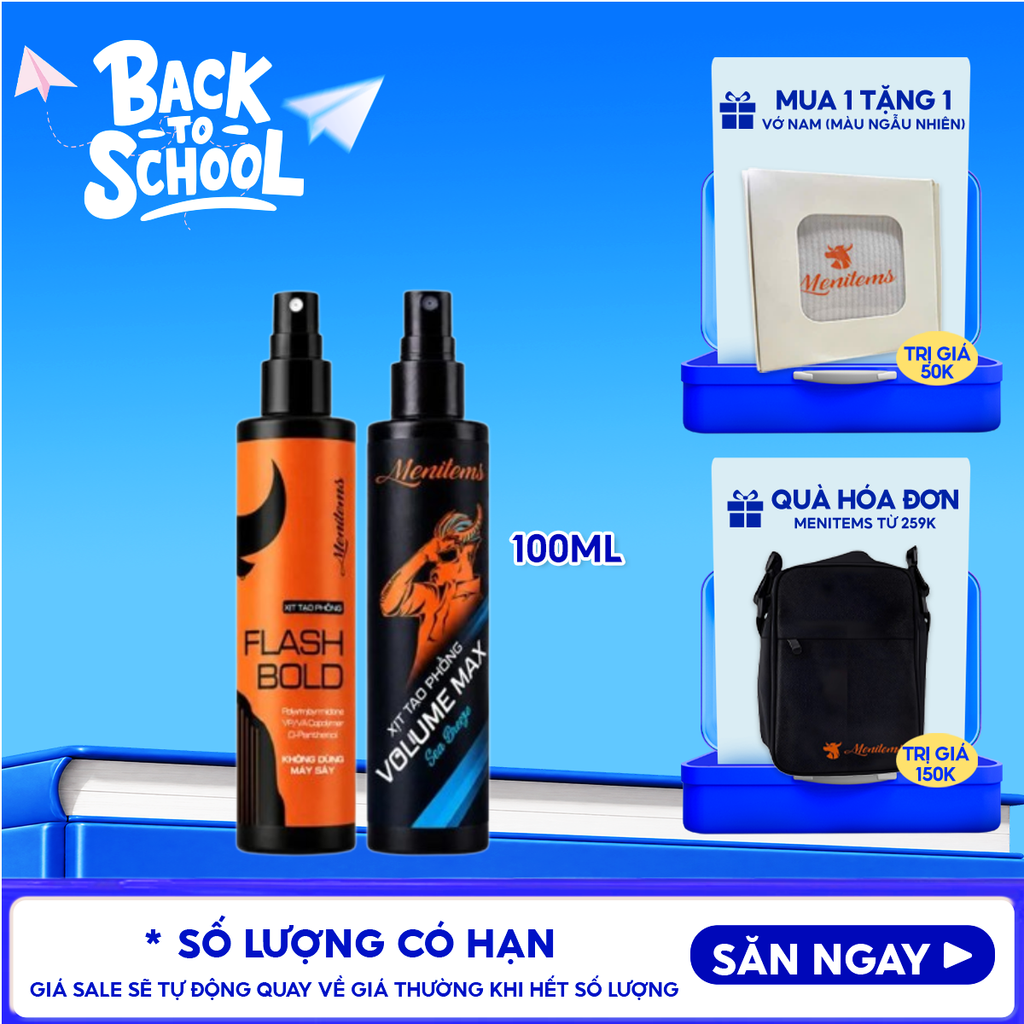 Xịt Phồng Tóc Menitems Tạo Kiểu Phồng Tự Nhiên, Giữ Nếp, Không Bết Tóc Hair Spray 100ml