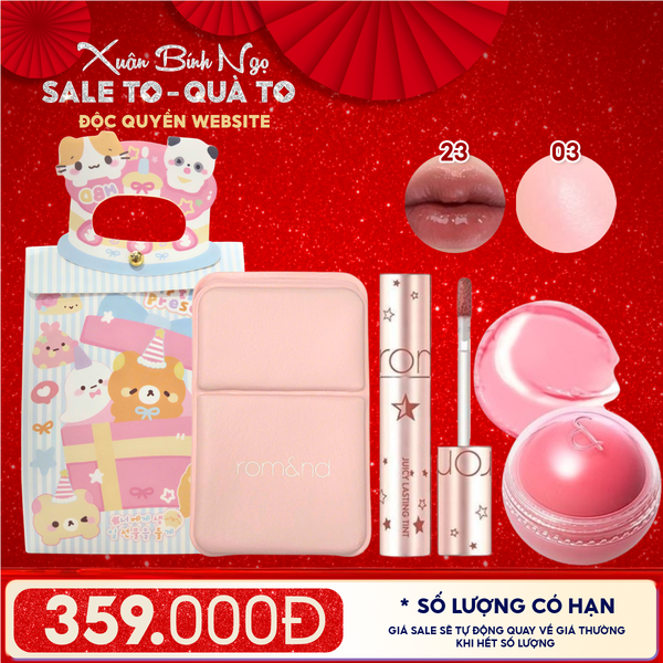  Combo Quà Tặng: Túi Quà + Son Tint Lì Romand Starry Edition 23 + Má Hồng Kem Romand 03 White Peach + Gương Make Up 