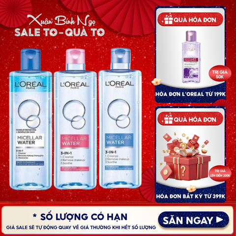 Nước Tẩy Trang L'Oreal Làm Sạch Tươi Mát, Dưỡng Ẩm Cho Da 3-in-1 Micellar Water