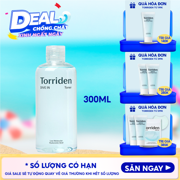  Nước Hoa Hồng Torriden Dưỡng Ẩm, Làm Dịu Da Dive-In Low Molecular Hyaluronic Acid Toner 300ml 