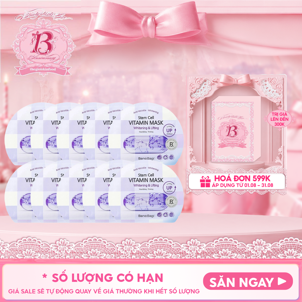 Combo 10 Miếng Mặt Nạ Banobagi Hỗ Trợ Dưỡng Trắng Cấp Ẩm & Bổ Sung Collagen, Cải Thiện Lão Hóa Stem Cell Vitamin, Super Collagen Mask 30ml