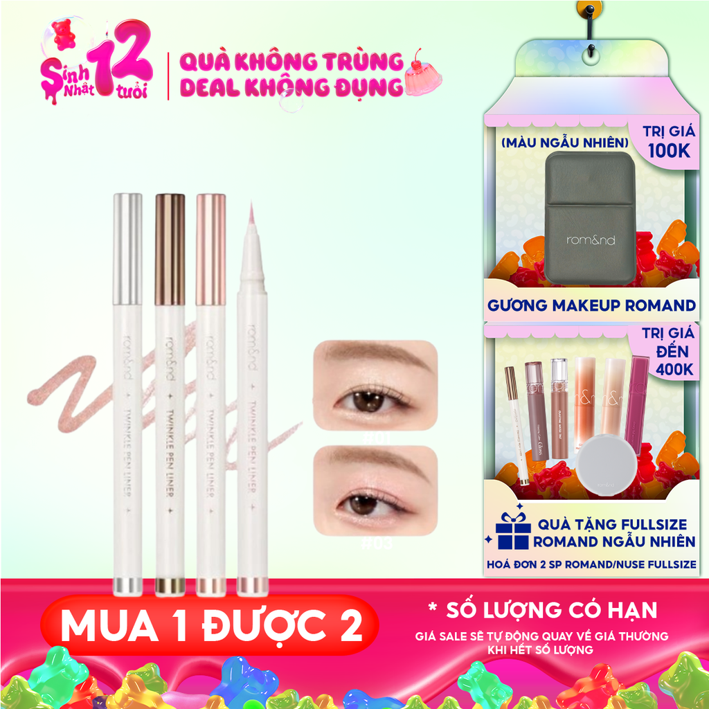 Bút Nhũ Mắt Romand Dạng Gel, Kẻ Bọng Mắt Ánh Nhũ Lấp Lánh, Lâu Trôi Twinkle Pen Liner 0.5g