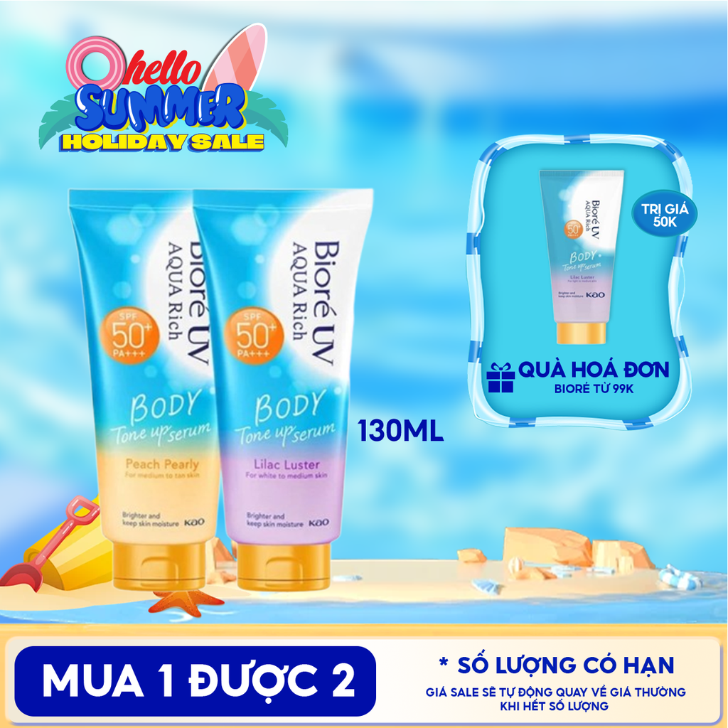 Serum Chống Nắng Dưỡng Thể Bioré Nâng Tông UV Aqua Rich Body Tone Up Serum SPF50+/PA+++ 130ml